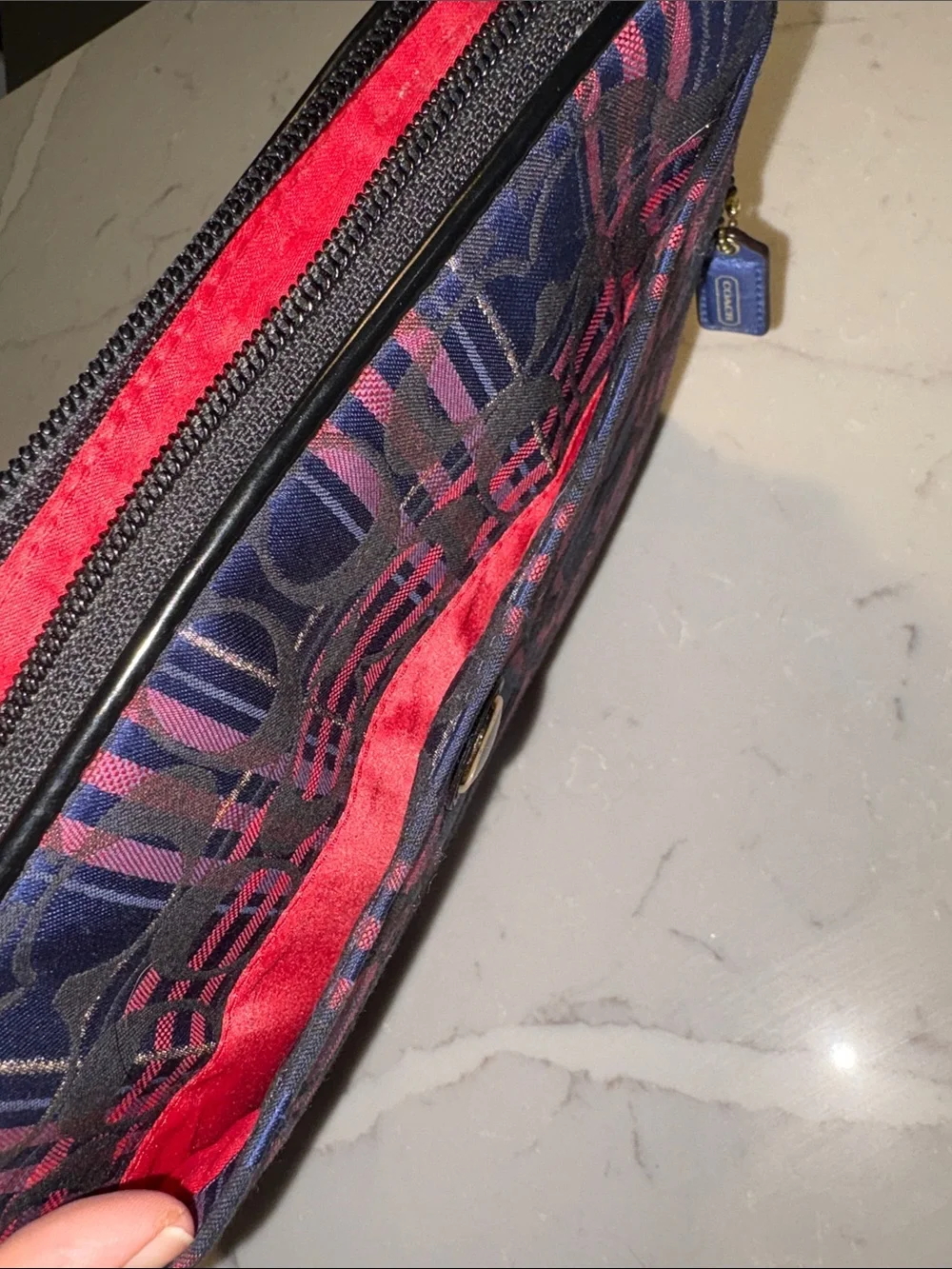 Coach Navy and Pink Plaid Signature Tech Sleeve